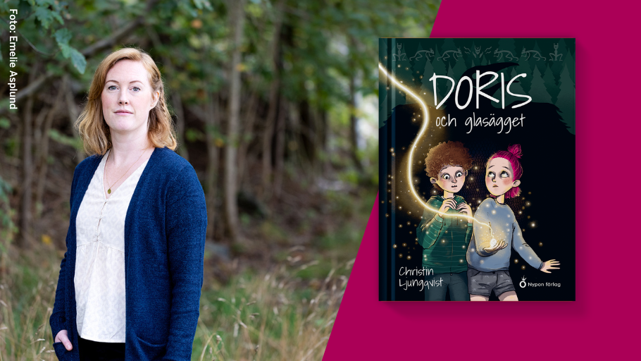 Christin Ljungqvist tillsammans med hennes senaste bok Doris och glasägget