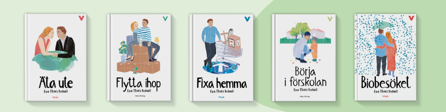 Fem böcker uppradade i serien Moa och Ali med en grön bakgrund